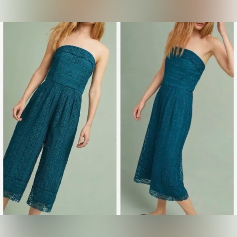 Strapless Teal Lace Jumpsuit - Anthropologie / Greyson